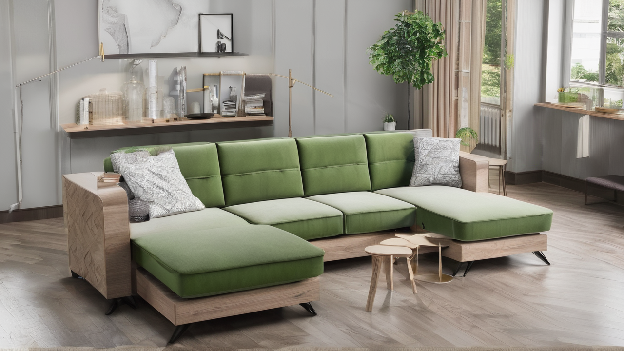 Elegancka sofa Milano w kolorze głębokiej zieleni z drewnianymi nogami i miękkim obiciem