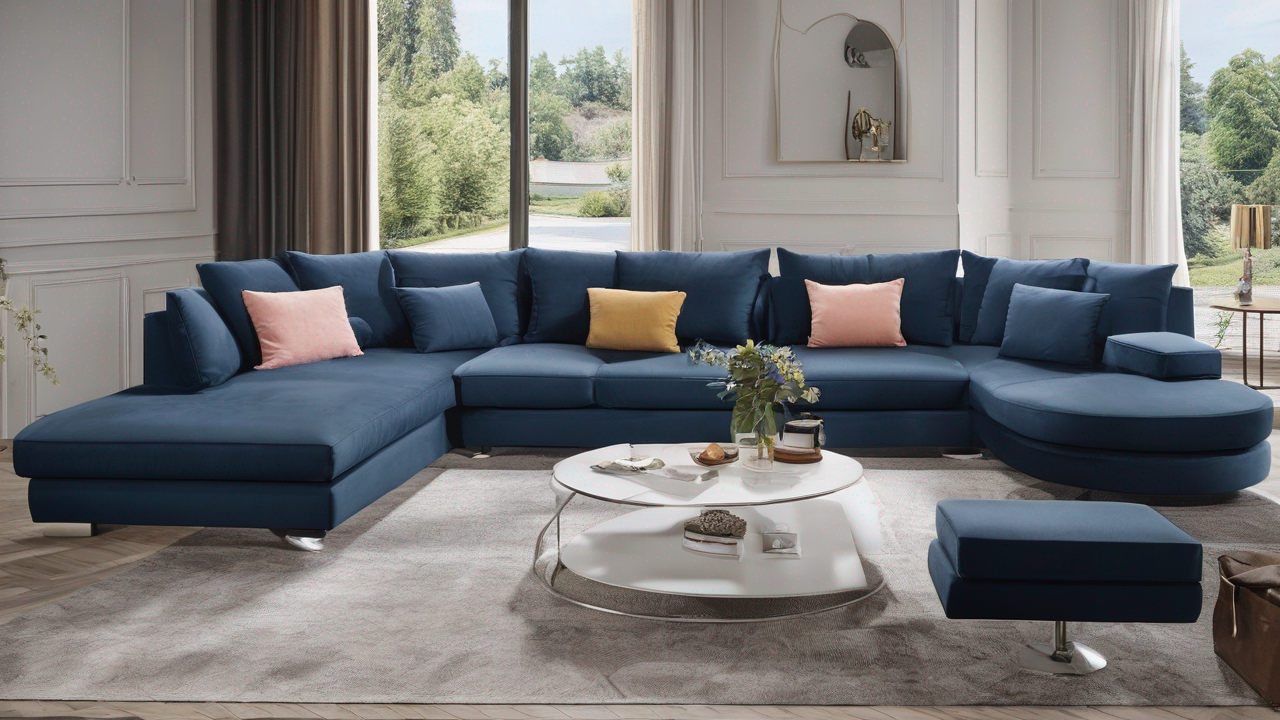Elegancka sofa Verona w kolorze granatowym z ozdobnymi przeszyciami