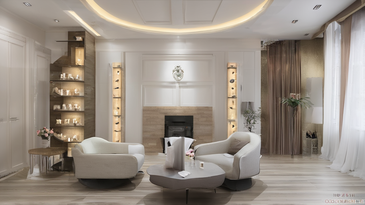 Elegancki salon z nowoczesnymi sofami w stonowanych kolorach, z dużymi oknami i naturalnym światłem