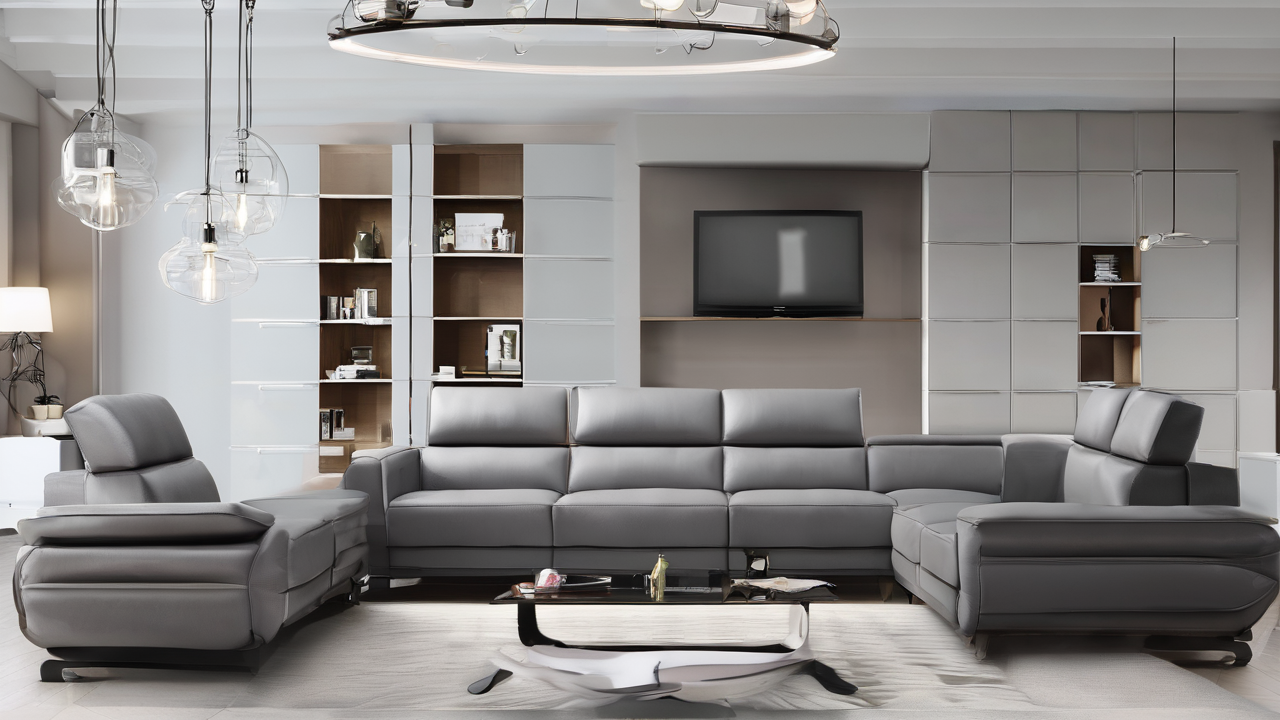 Nowoczesny warsztat produkcyjny Sofa Shop z rzemieślnikami pracującymi nad sofami